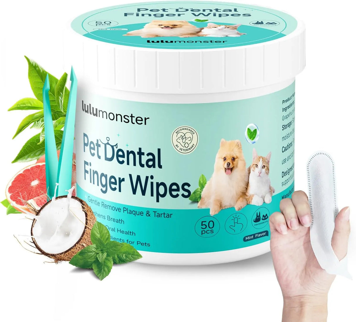 LULUMONSTER - LULUMONSTER Pet Dental Finger Wipes for Dogs & Cats Mint 50 Toallitas - The Red Vitamin MX - Cuidado Dental Para Perros - {{ shop.shopifyCountryName }}