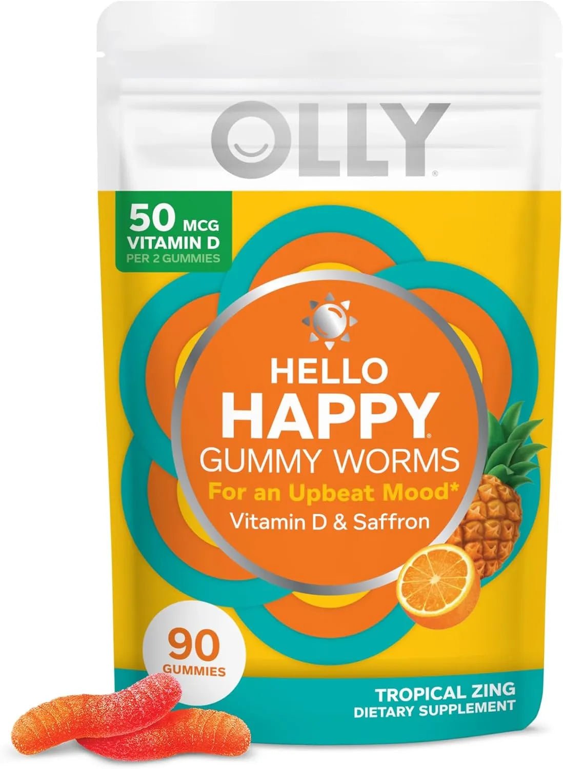 OLLY - OLLY Hello Happy Gummy Worms Vitamin D & Saffron 90 Gomitas - The Red Vitamin MX - Suplementos Alimenticios - {{ shop.shopifyCountryName }}