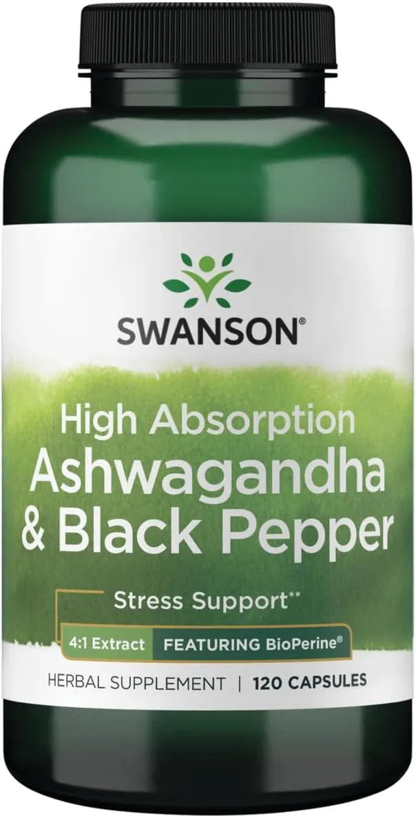 SWANSON - Swanson High Absorption Ashwagandha & Black Pepper 120 Capsulas - The Red Vitamin MX - Suplementos Alimenticios - {{ shop.shopifyCountryName }}