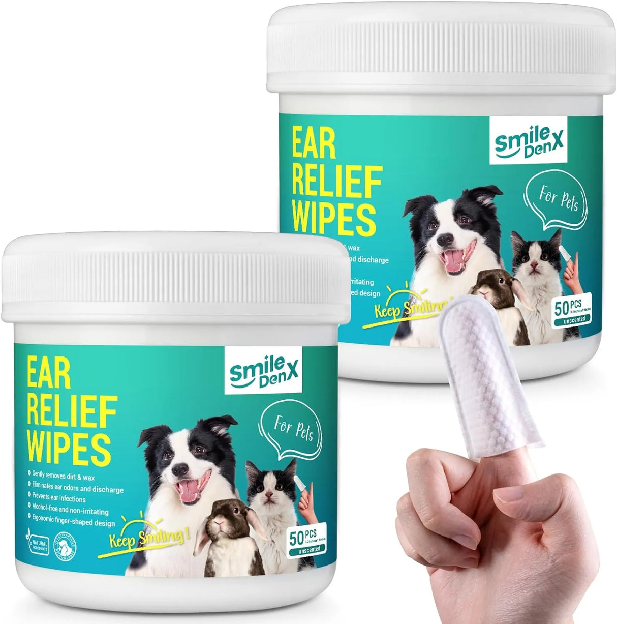 SMILEDENX - SmileDenX Dog Ear Cleaner Wipes Unscented 50 Toallitas 2 Pack - The Red Vitamin MX - Cuidado Del Oído De Perros - {{ shop.shopifyCountryName }}