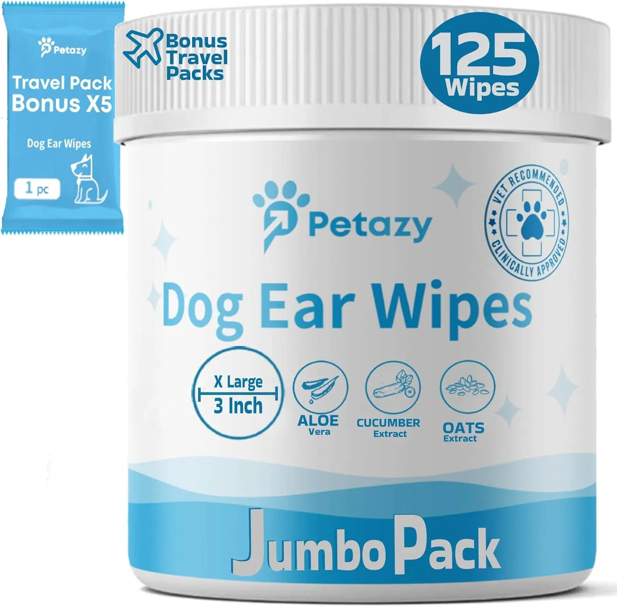 PETAZY - Petazy Dog Ear Wipes Unscented 125 Toallitas - The Red Vitamin MX - Cuidado Del Oído De Perros - {{ shop.shopifyCountryName }}