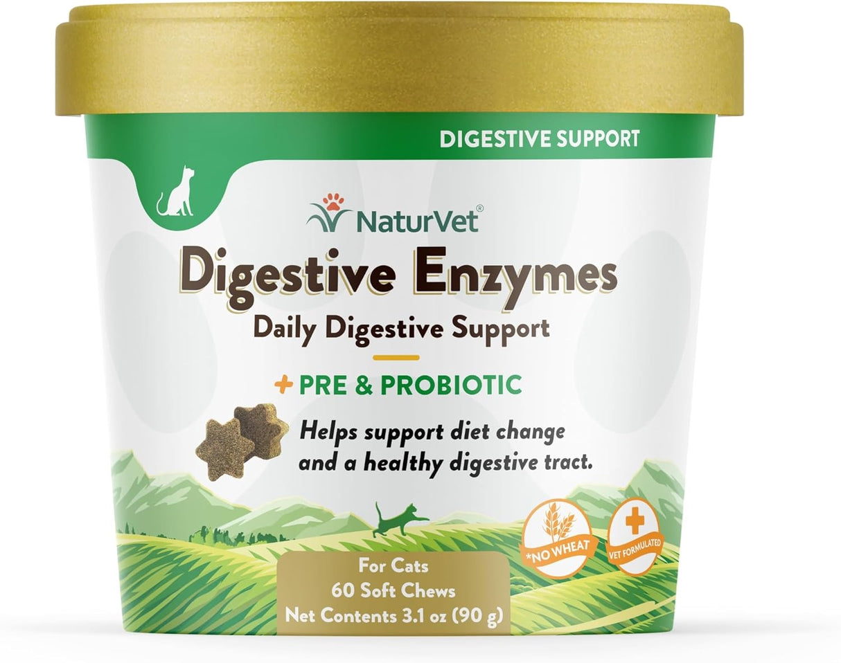 NaturVet Digestive Enzymes for Cats Plus Probiotics 60 Masticables