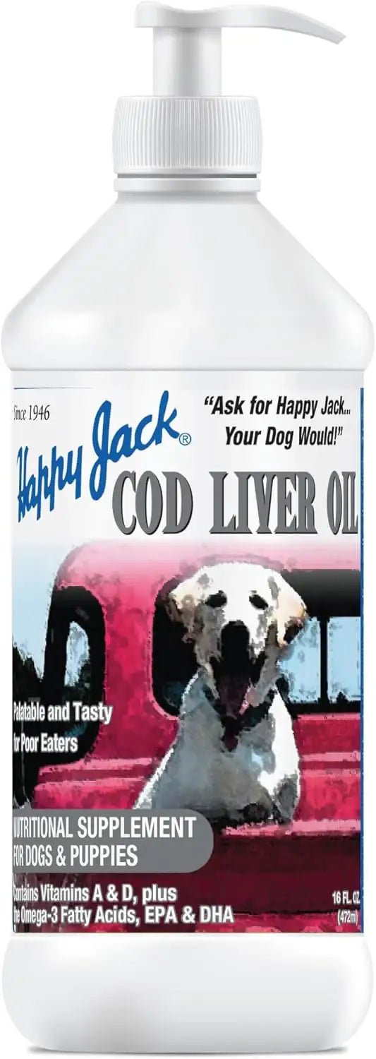 HAPPY JACK - HAPPY JACK Cod Liver Fish Oil for Dogs Skin and Coat 16 Fl.Oz. - The Red Vitamin MX - Aceite De Pescado Para Perros - {{ shop.shopifyCountryName }}