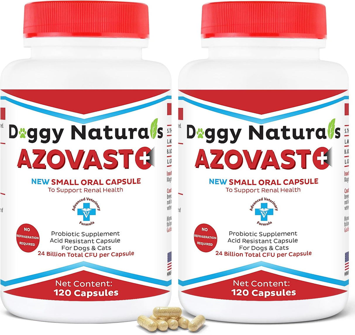 Doggy Naturals Azovast Plus Kidney Health Supplement for Dogs & Cats 120 Capsulas 2 Pack