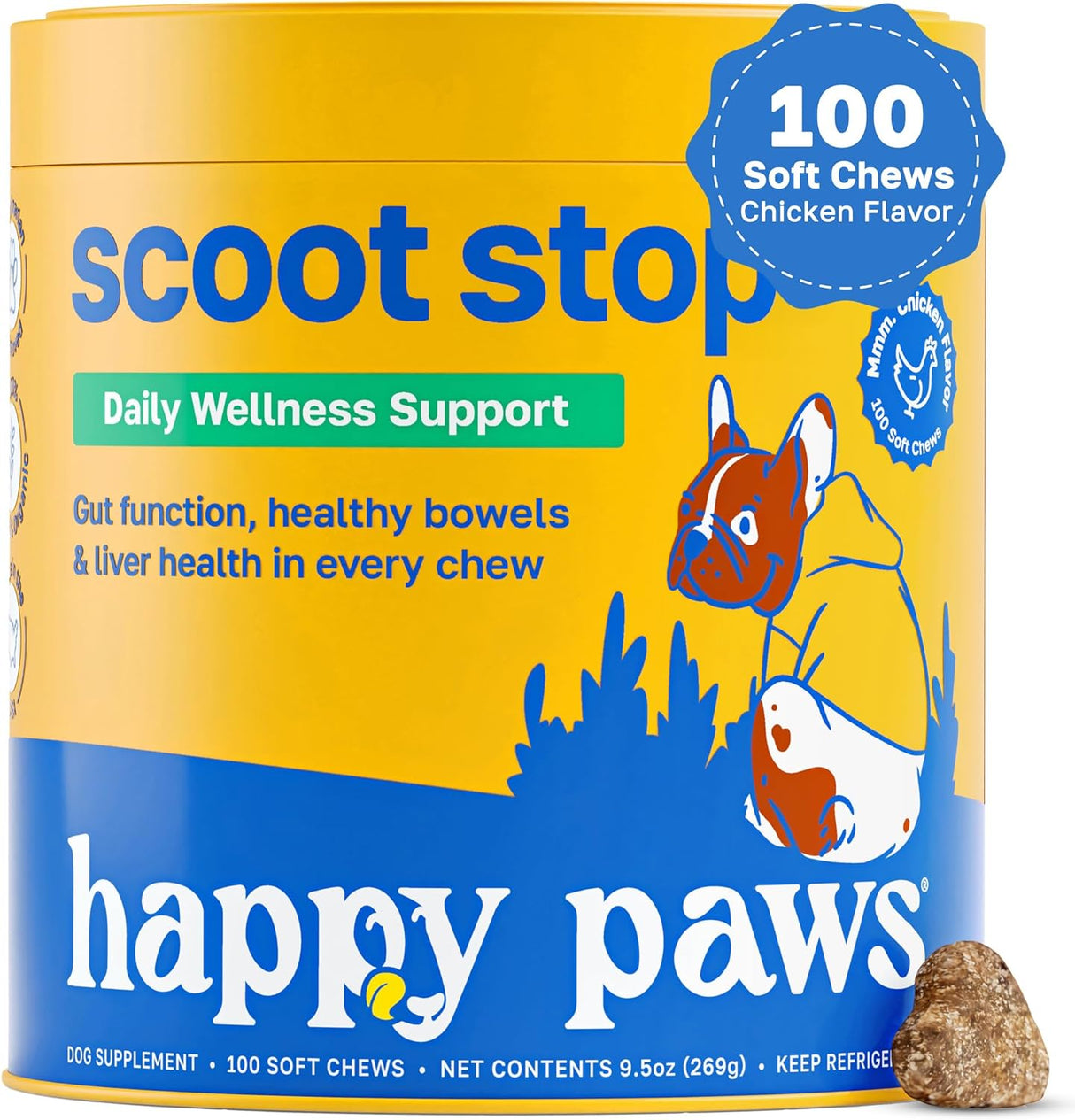 Happy Paws Scoot Stop Dog Chews Chicken Flavor 100 Masticables
