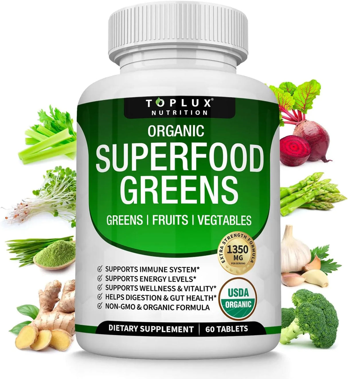 TOPLUX - Toplux Organic Super Greens 60 Tabletas - The Red Vitamin MX - Suplementos Alimenticios - {{ shop.shopifyCountryName }}