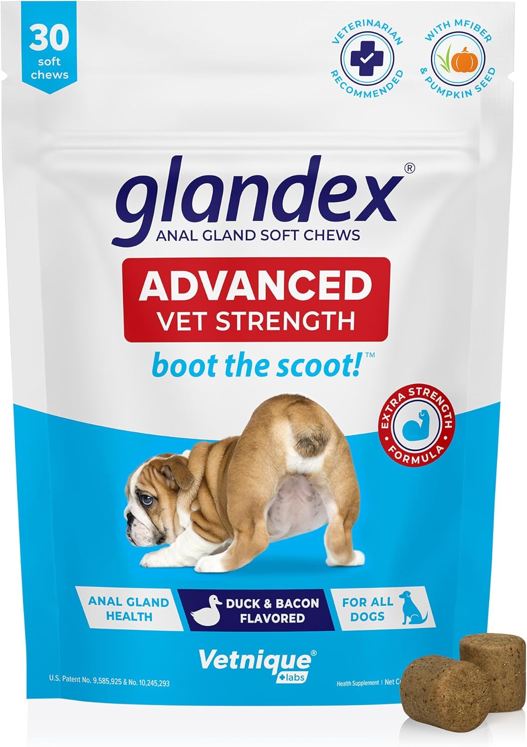 Vetnique Advanced Strength Glandex Anal Gland Soft Chew Duck Bacon 30 Masticables
