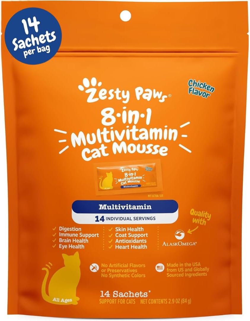 Zesty Paws 8-in-1 Multivitamin Cat Vitamins & Supplements Mousse 14 Paquetes