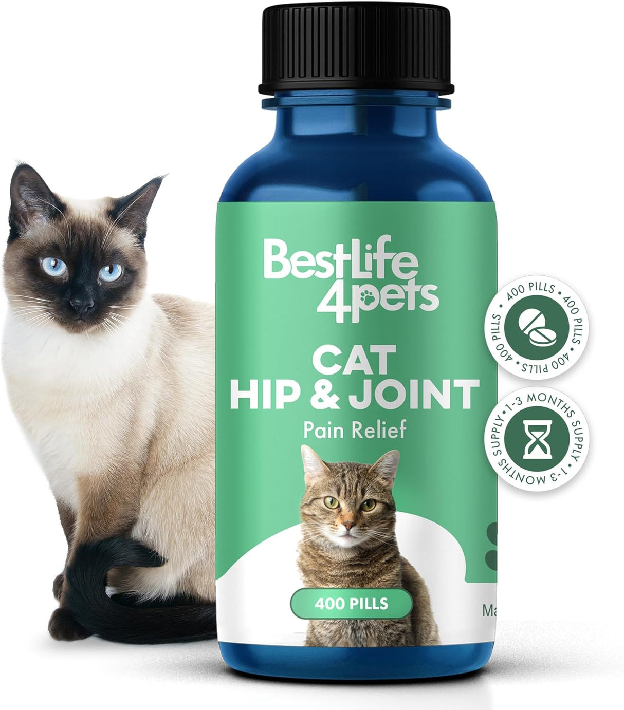 BestLife4Pets Cat Hip and Joint Pain Relief Supplement 400 Tabletas