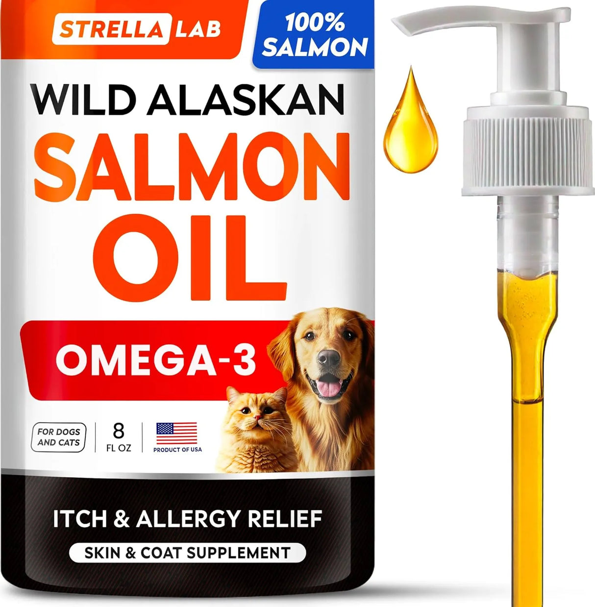 STRELLALAB - StrellaLab Wild Alaskan Salmon Oil for Dogs 8 Fl.Oz. - The Red Vitamin MX - Aceite De Pescado Para Perros - {{ shop.shopifyCountryName }}
