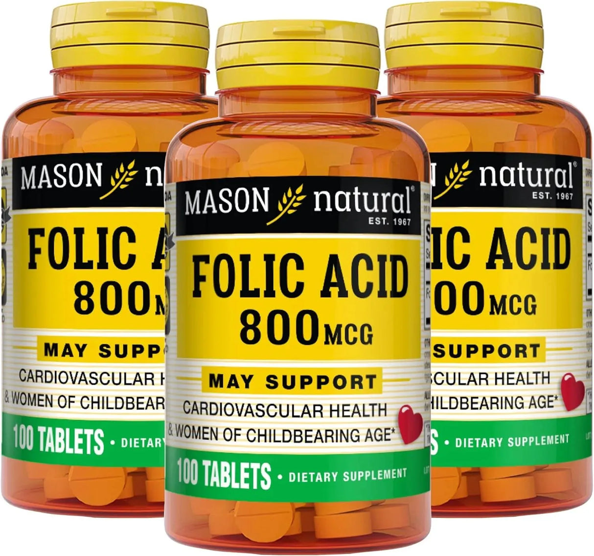 MASON NATURAL - MASON NATURAL Folic Acid 800mcg 100 Tabletas 3 Pack - The Red Vitamin MX - Suplementos Alimenticios - {{ shop.shopifyCountryName }}