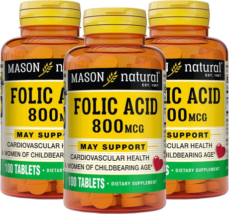 MASON NATURAL - MASON NATURAL Folic Acid 800mcg 100 Tabletas 3 Pack - The Red Vitamin MX - Suplementos Alimenticios - {{ shop.shopifyCountryName }}