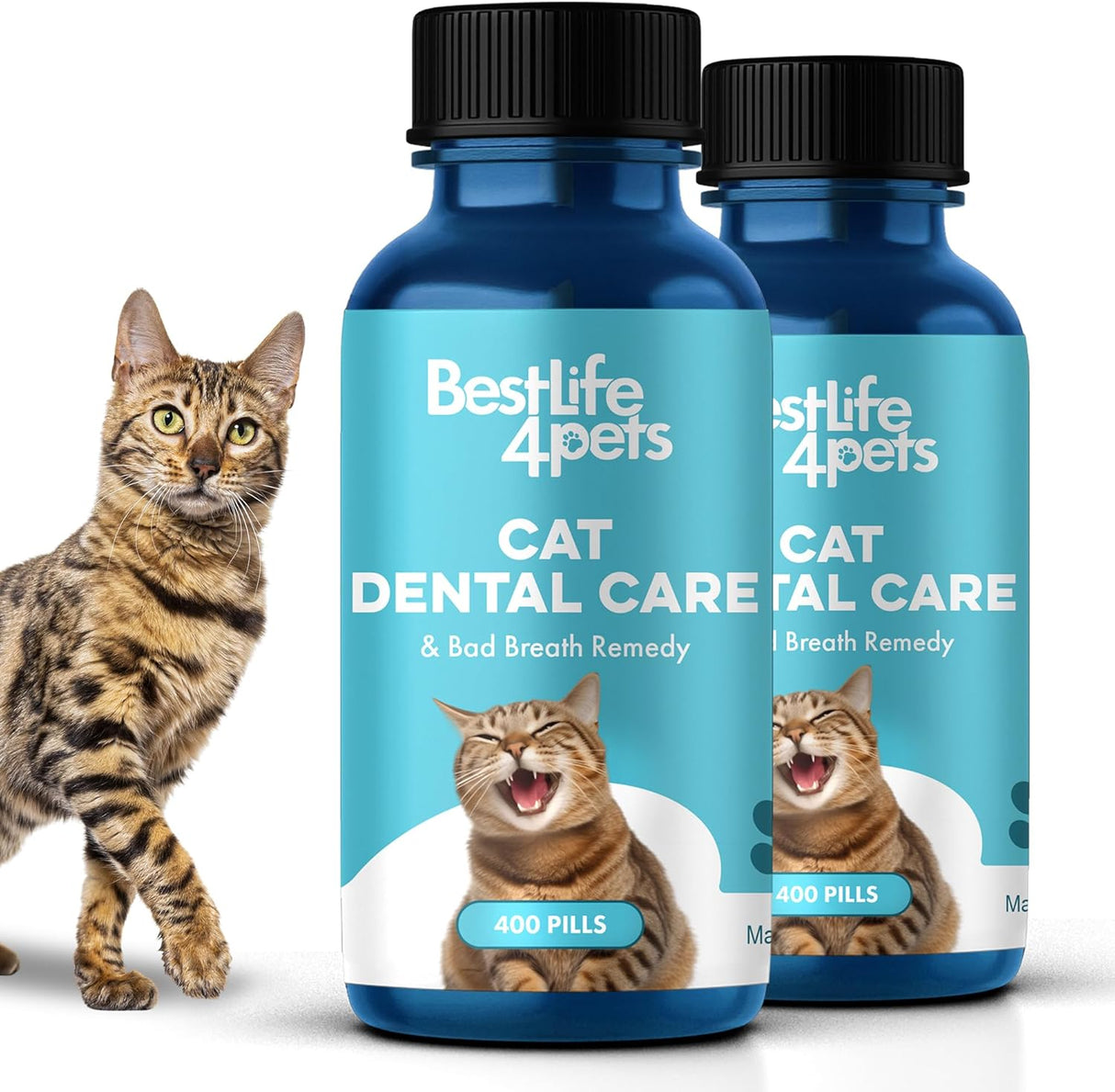 BestLife4Pets Cat Dental Supplement for Bad Breath Tartar & Gum Support 400 Tabletas 2 Pack