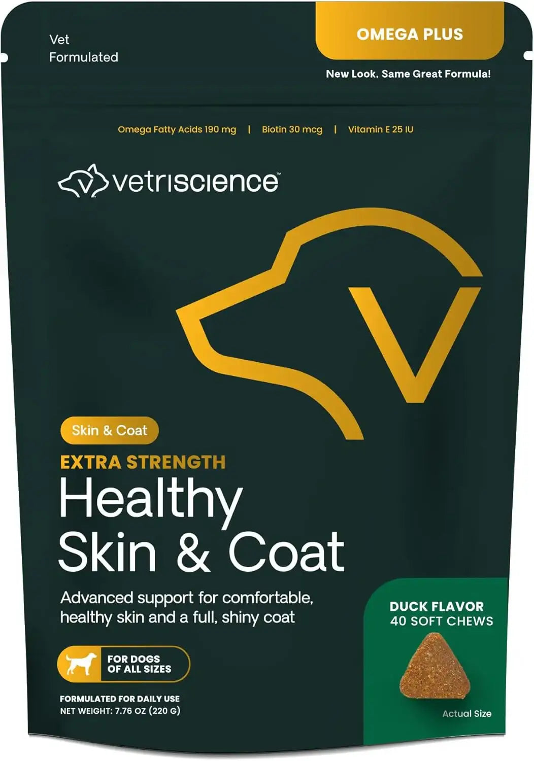 VETRISCIENCE - VetriScience Extra Strength Healthy Skin & Coat Chews Omega Plus 40 Masticables - The Red Vitamin MX - Aceite De Pescado Para Perros - {{ shop.shopifyCountryName }}