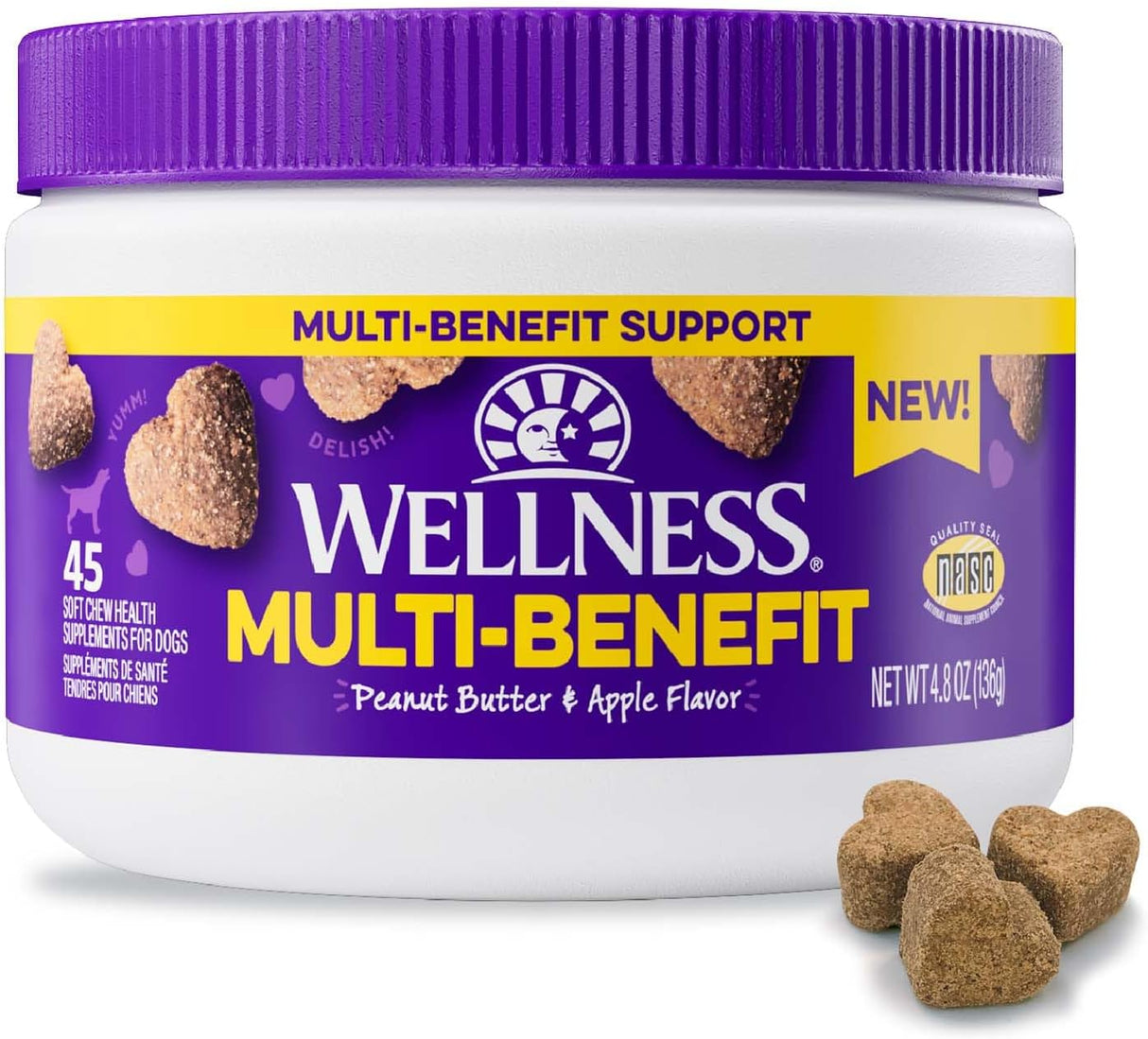 Wellness Multi-Benefit Peanut Butter & Apple Flavored Soft Chews 45 Masticables