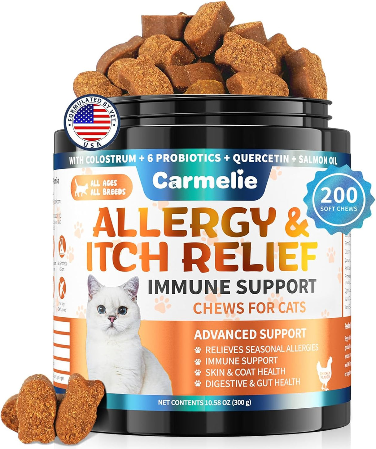 Carmelie Cat Allergy Relief Chews Chicken Flavor 200 Masticables