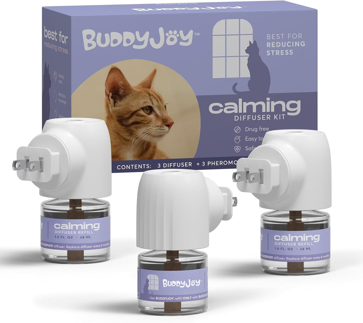 BUDDYJOY Cat Calming Diffuser Refills 3 Diffusers + 3 Refills