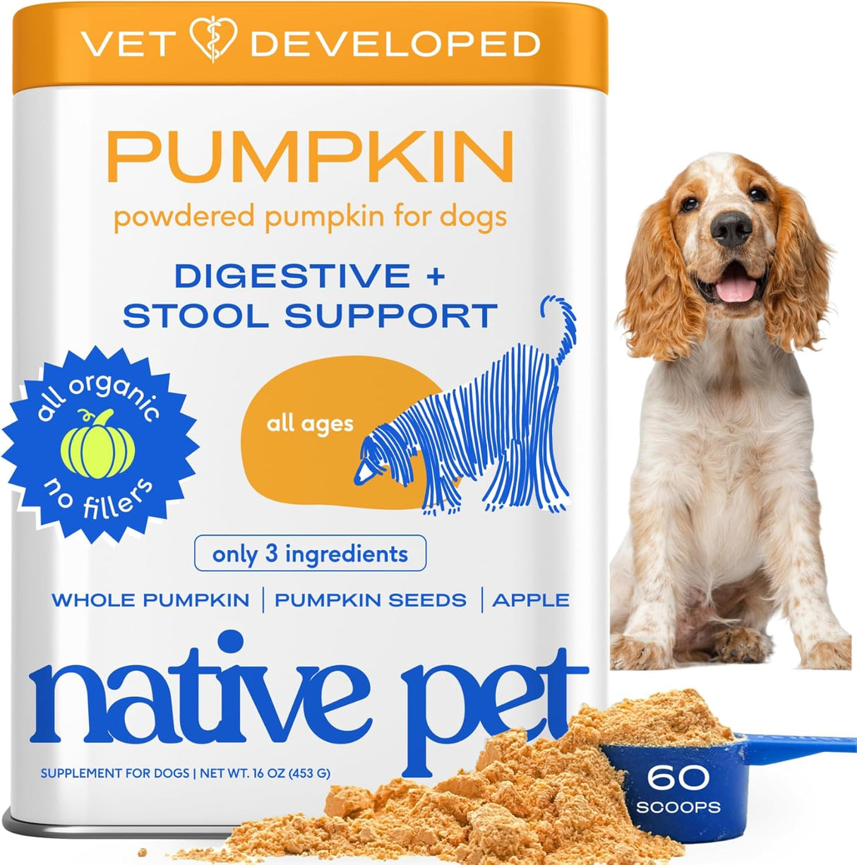 Native Pet Pumpkin for Dogs 60 Servicios 453Gr.