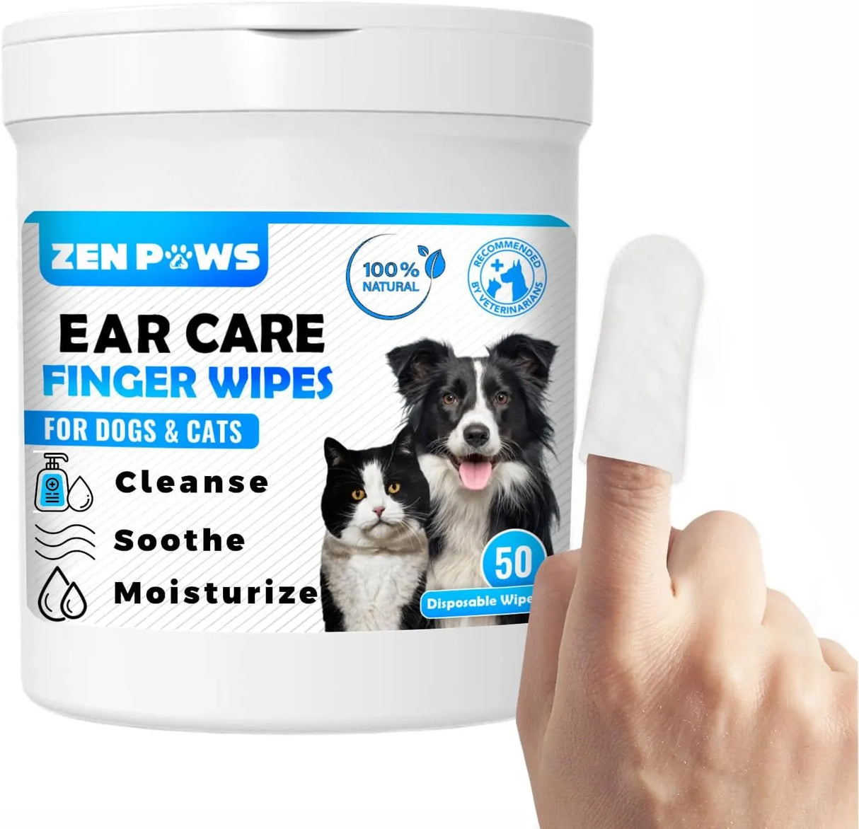ZENPAWS - Zenpaws Dogs & Cats Ear Cleaner Finger Wipes 50 Toallitas - The Red Vitamin MX - Cuidado Del Oído De Perros - {{ shop.shopifyCountryName }}