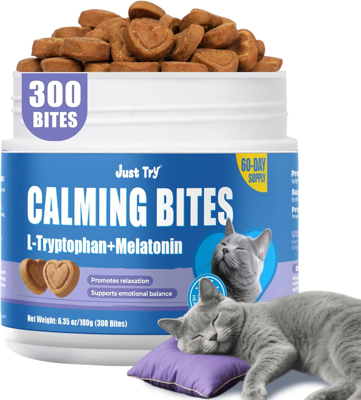 Just Try 300 Bites Calming Cat Treats for Relaxation 300 Masticables