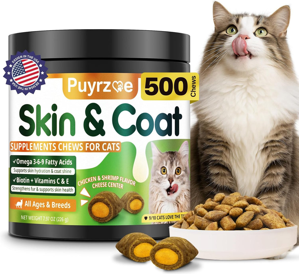 Puyrzoe Cat Skin and Coat Health 500 Masticables