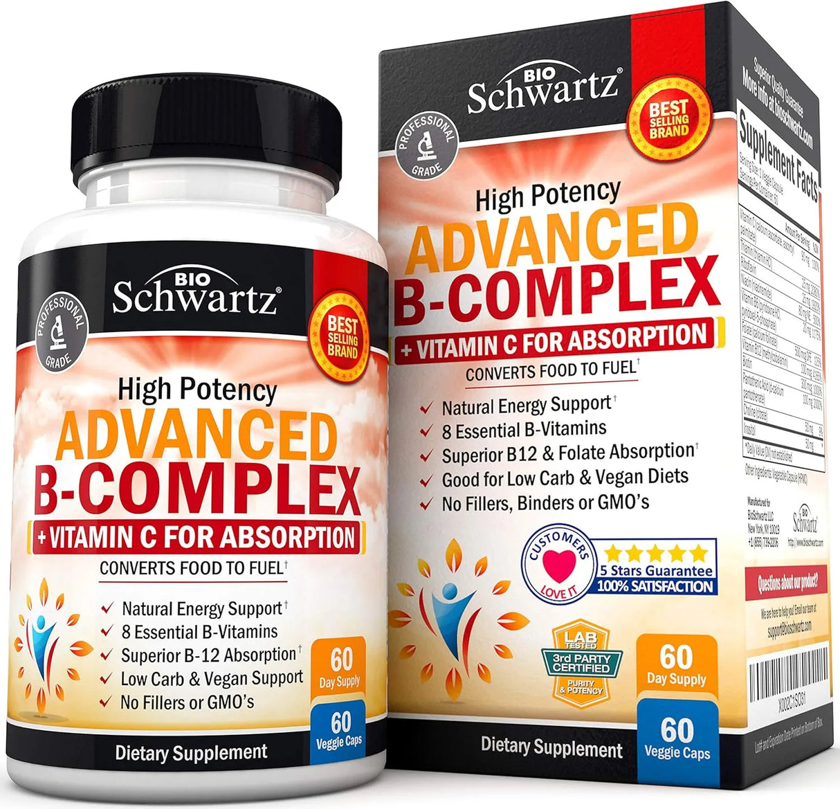 BIO SCHWARTZ - BioSchwartz Vitamin B Complex with Vitamin C 60 Capsulas - The Red Vitamin MX - Suplementos Alimenticios - {{ shop.shopifyCountryName }}