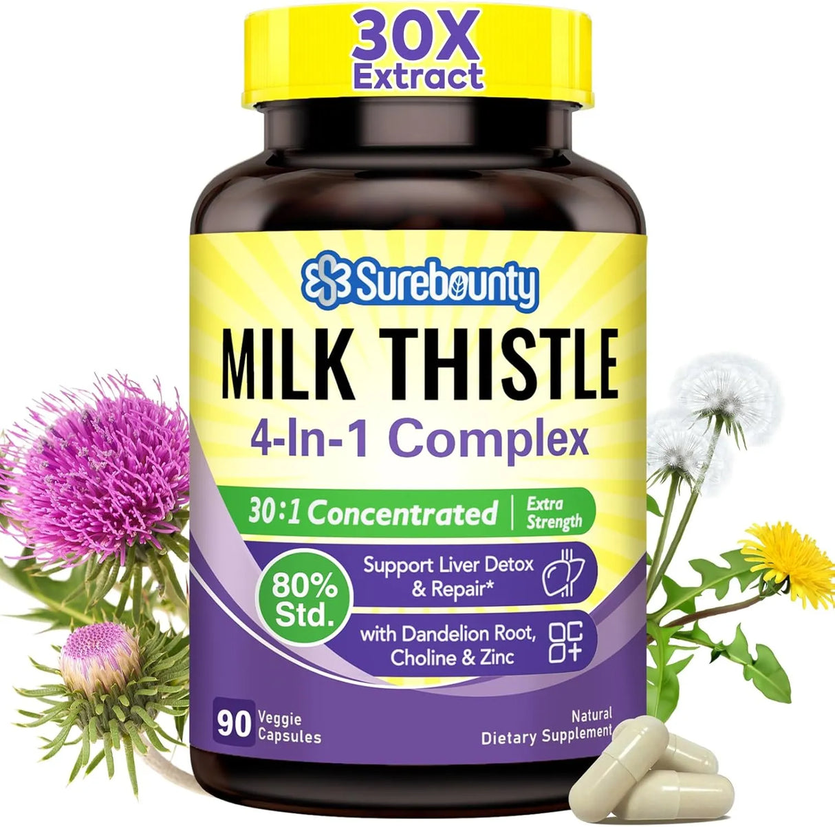 SUREBOUNTY - Surebounty 4-in-1 Milk Thistle Complex 90 Capsulas - The Red Vitamin MX - Suplementos Alimenticios - {{ shop.shopifyCountryName }}