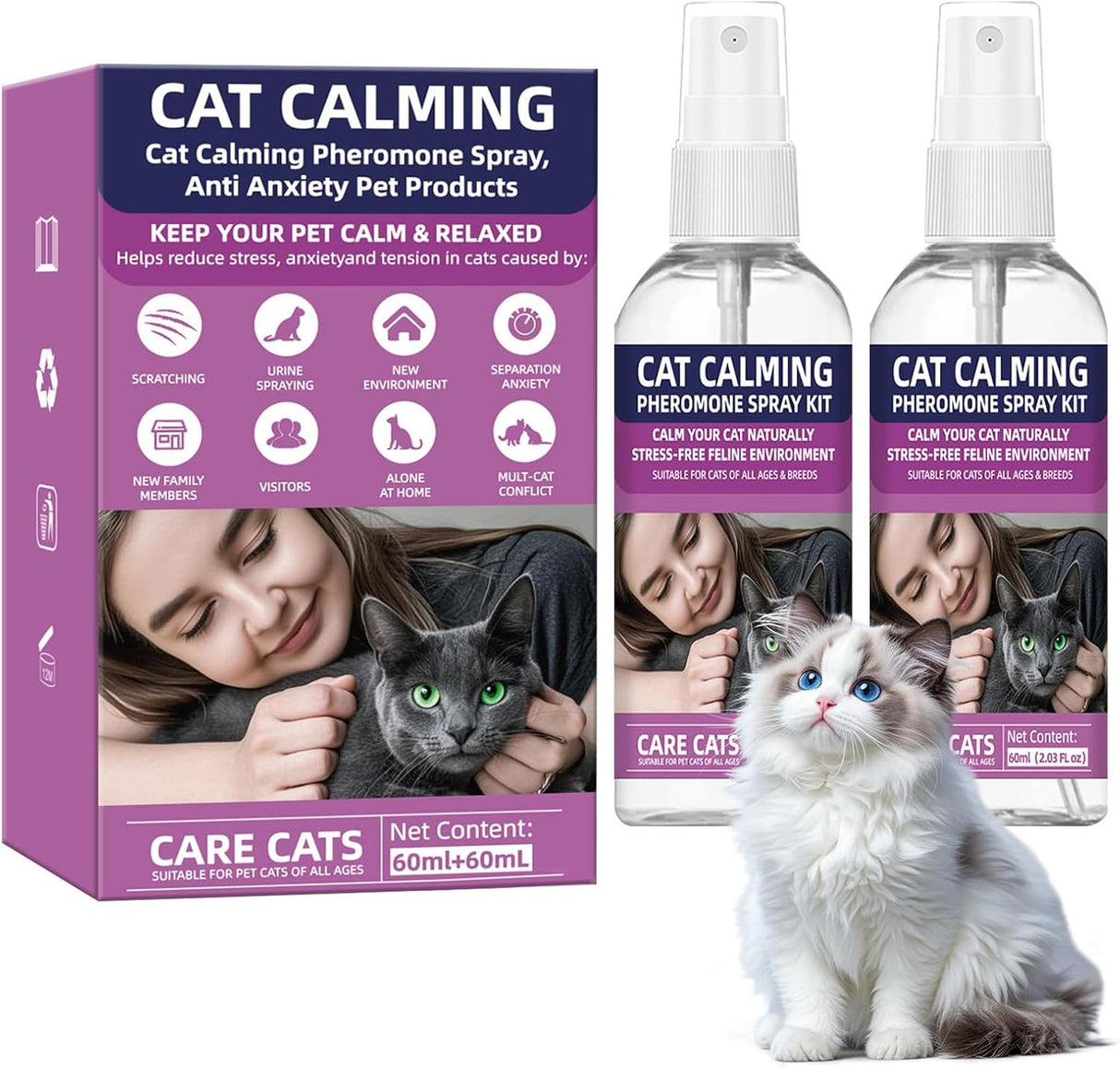 KODASNY Cat Calming Pheromone Spray Kit 60Ml. 2 Pack