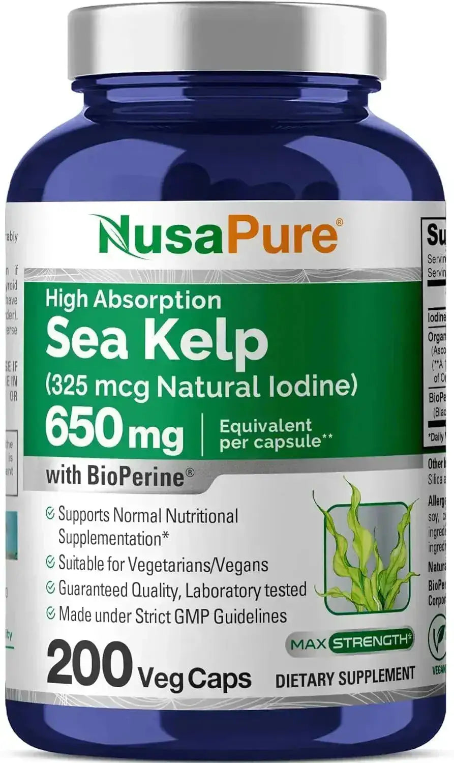 NUSAPURE - NusaPure Sea Kelp Iodine 325mcg 200 Capsulas - The Red Vitamin MX - Suplementos Alimenticios - {{ shop.shopifyCountryName }}
