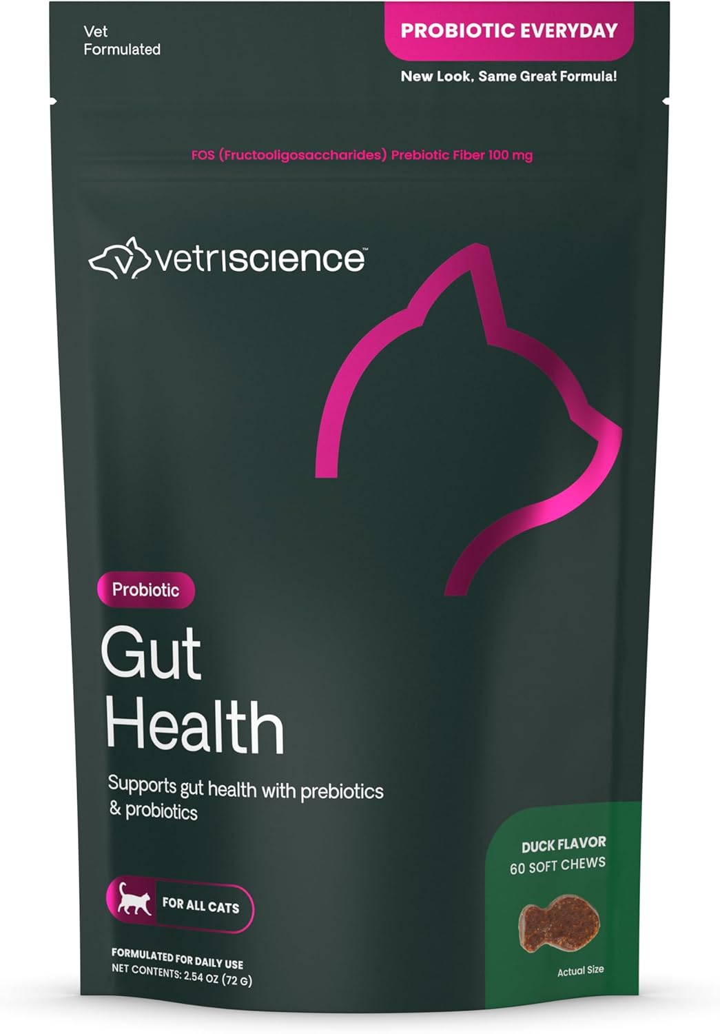 VetriScience Gut Health Probiotic & Prebiotic Digestive for Cats 60 Masticables