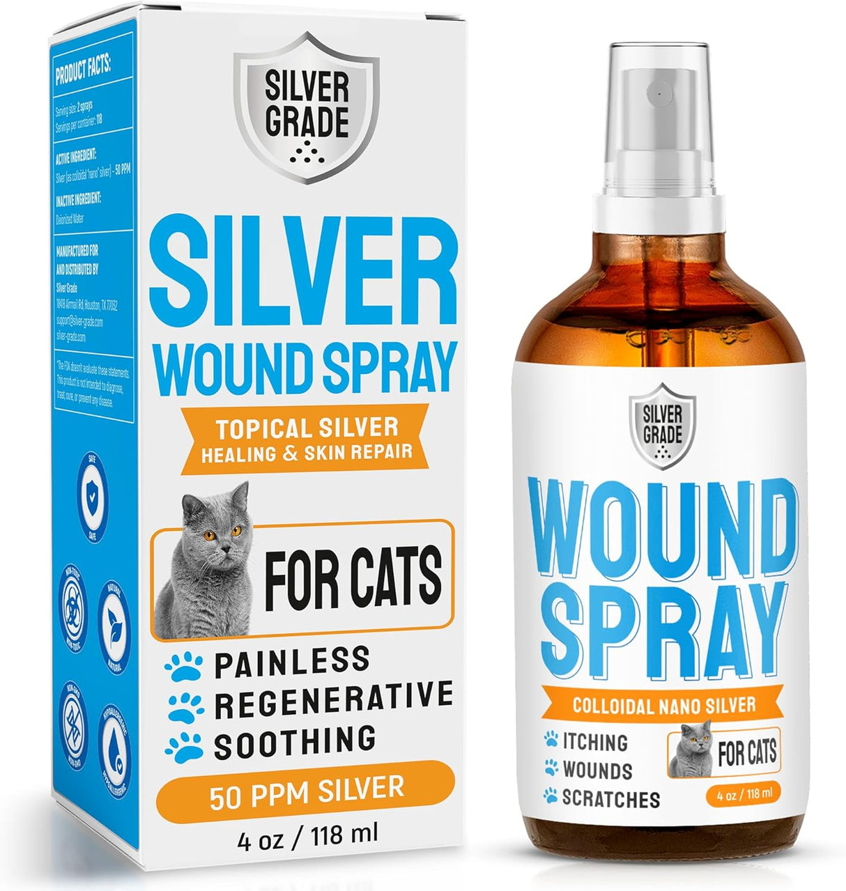 SILVER GRADE Cat Wound Care Spray with Silver 4 Fl.Oz.