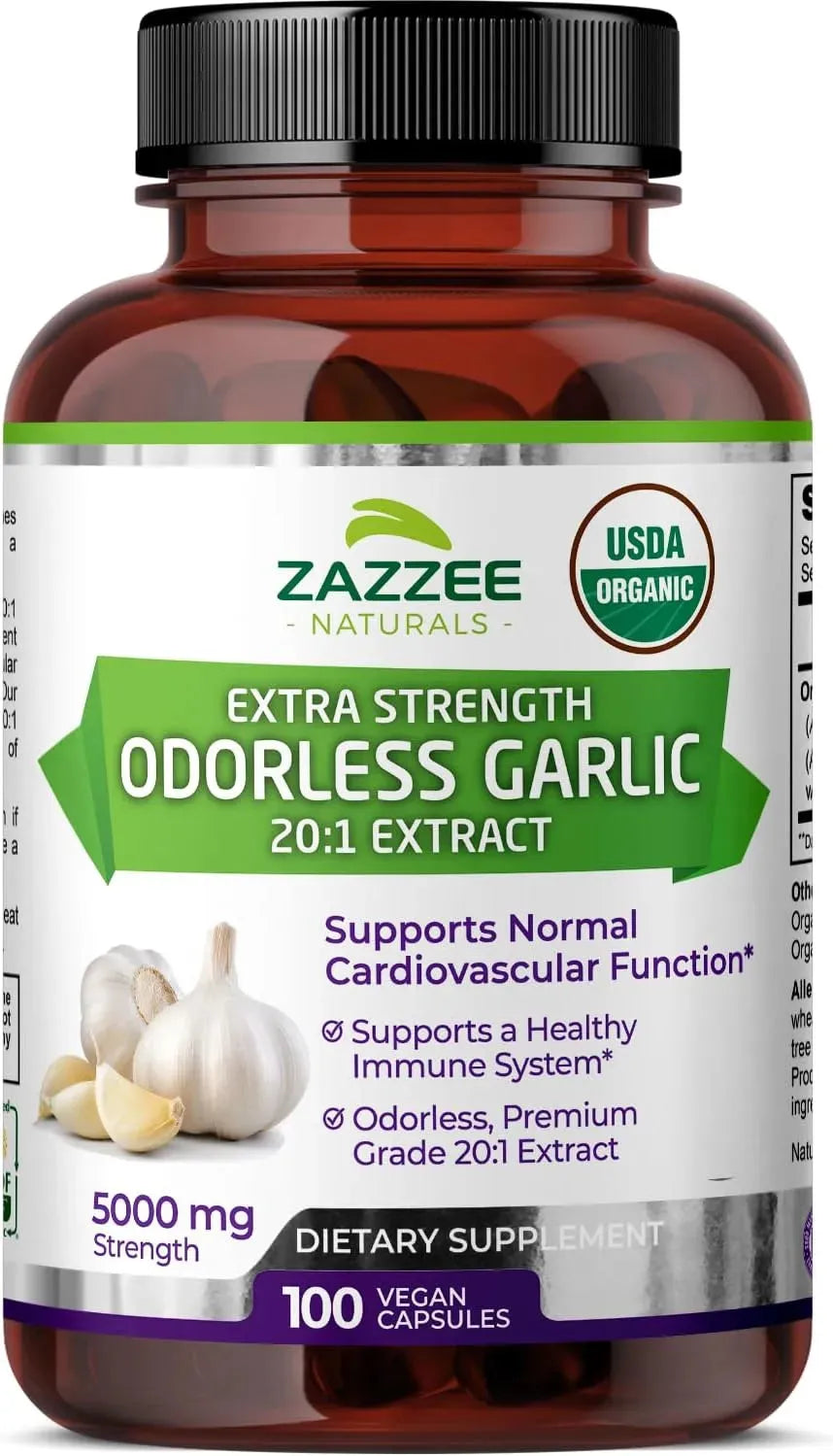ZAZZEE NATURALS - Zazzee USDA Organic Odorless Garlic 20:1 Extract 100 Capsulas - The Red Vitamin MX - Suplementos Alimenticios - {{ shop.shopifyCountryName }}