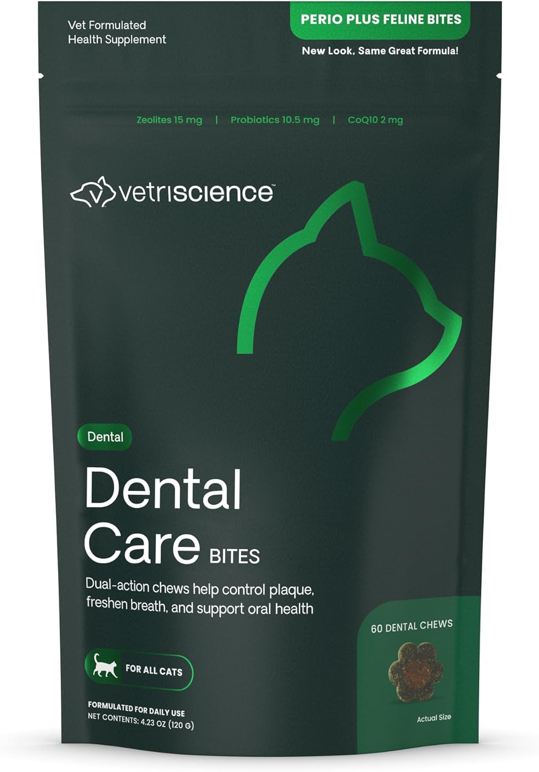 VetriScience Perio Plus Cat Teeth Cleaning Bites Chicken Flavor 60 Masticables