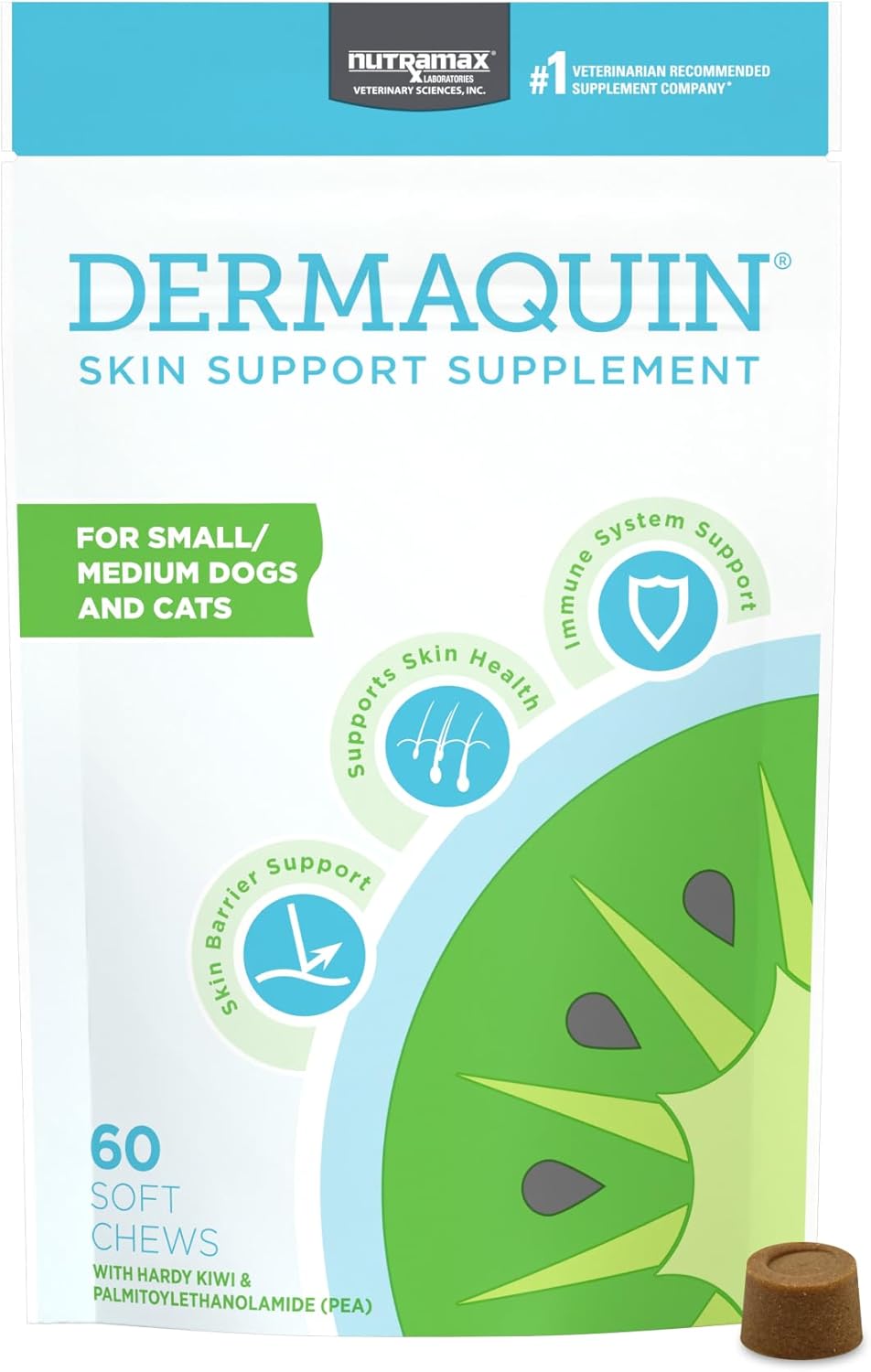 Nutramax Dermaquin Skin Support Supplement for Small to Medium Dogs and Cats 60 Masticables