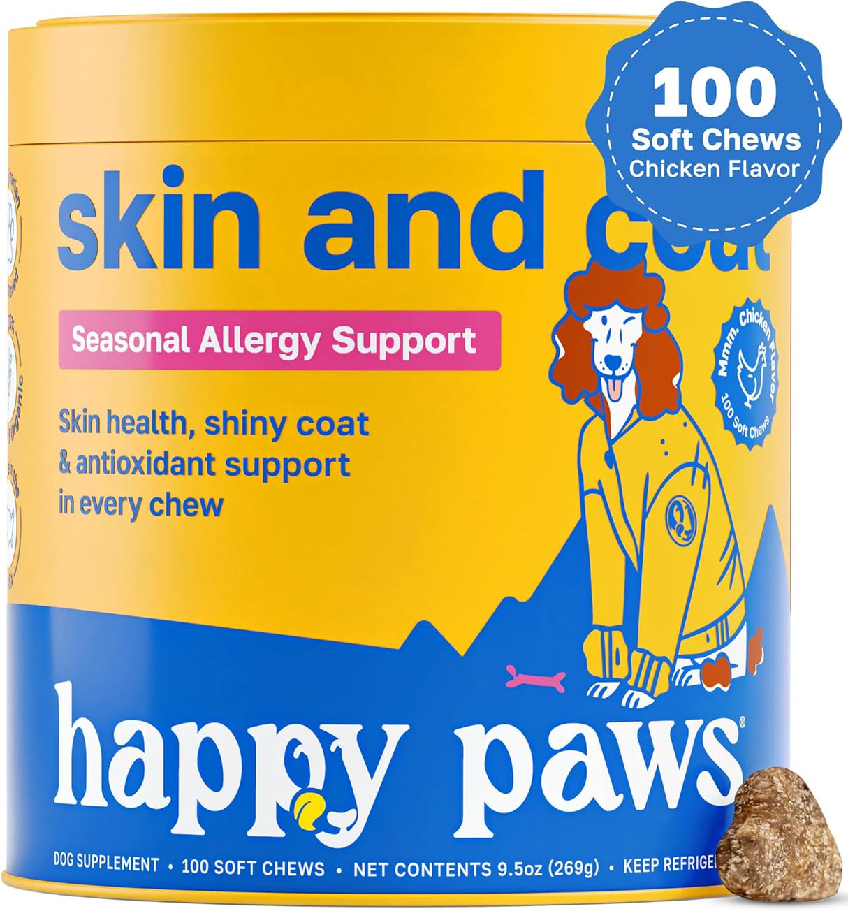 Happy Paws Skin and Coat Supplement for Dogs 100 Masticables