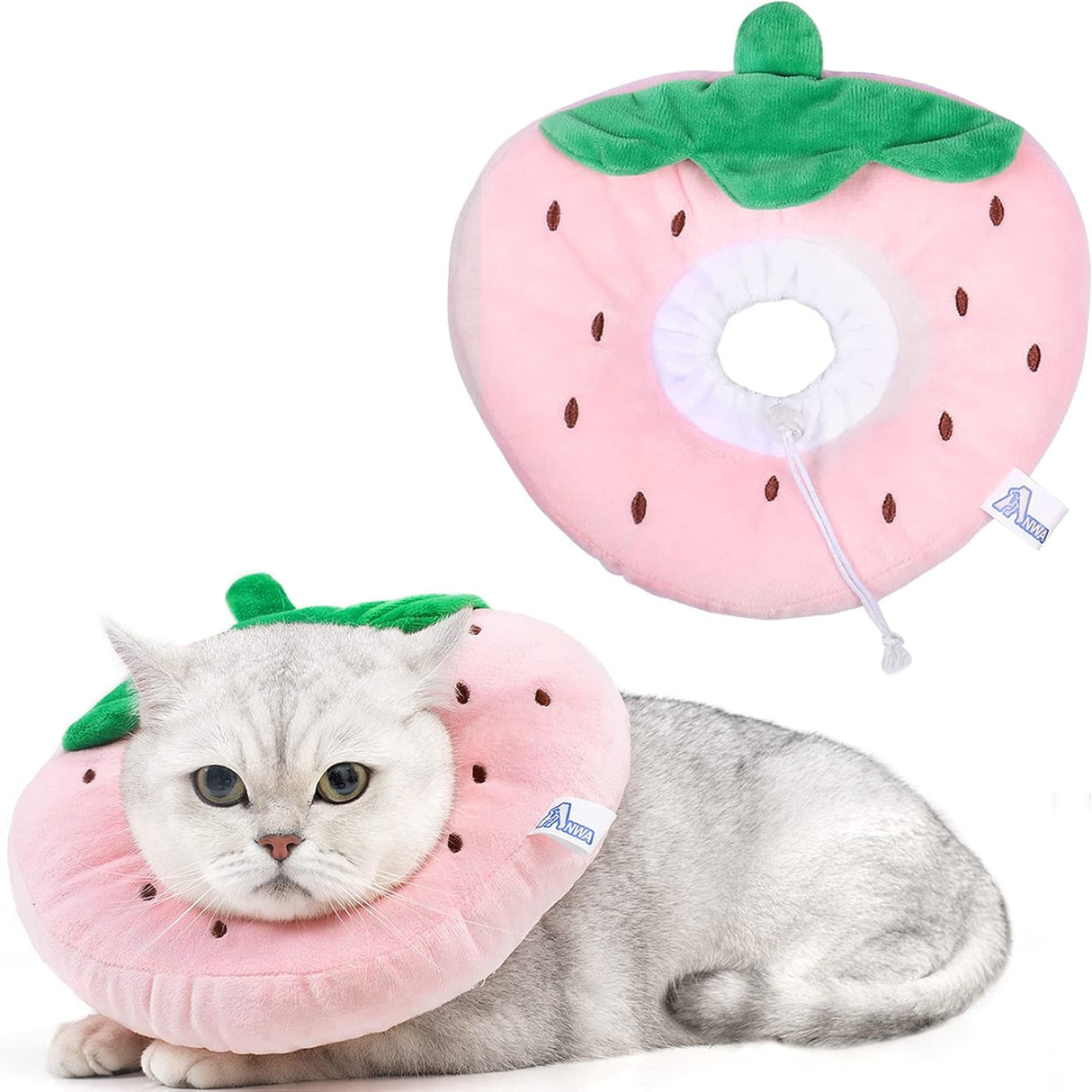 ANWA Adjustable Cat Cone Collar Soft Strawberry Large