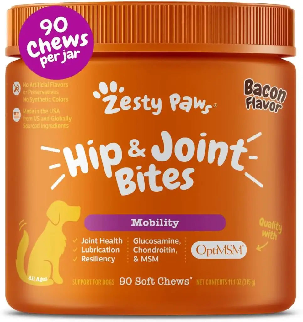 ZESTY PAWS - Zesty Paws Hip and Joint for Dogs Bacon 90 Masticables - The Red Vitamin MX - Cuidado De Cadera Y Articulaciones Para Perros - {{ shop.shopifyCountryName }}