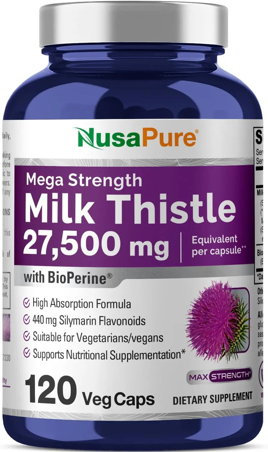 NUSAPURE - NusaPure Milk Thistle Extract 27,500Mg. 120 Capsulas - The Red Vitamin MX - Suplementos Alimenticios - {{ shop.shopifyCountryName }}