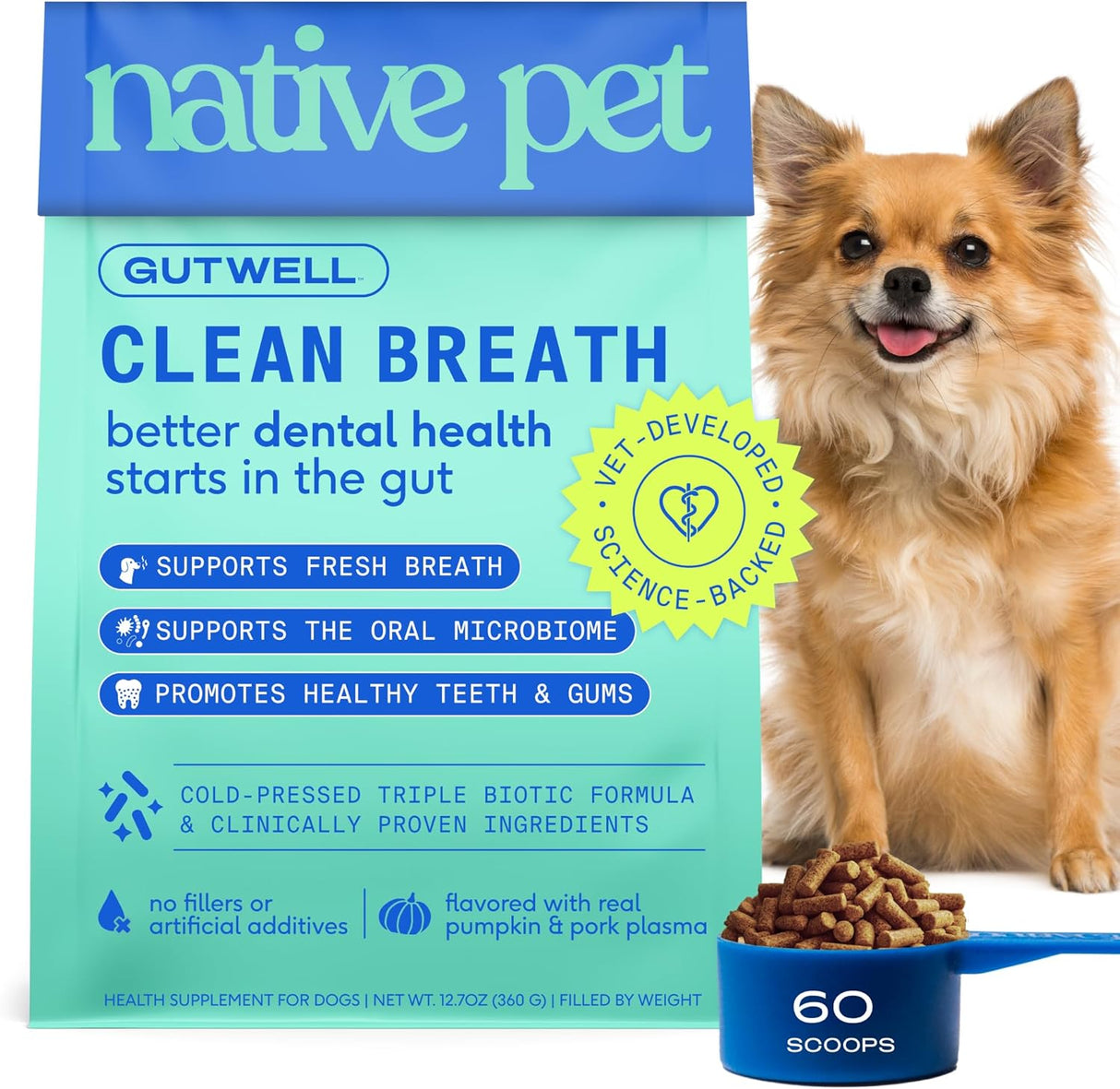 Native Pet GutWell Clean Breath 60 Servicios 360Gr.