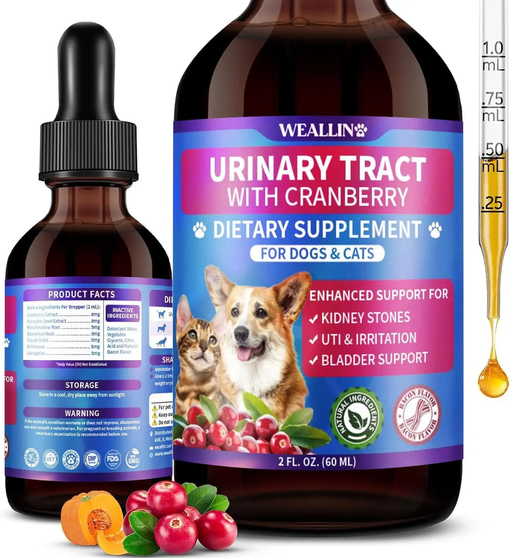WEALLIN - WEALLIN Cat & Dog Natural Urinary Tract Infection Treatment with Cranberry 2 Fl.Oz. - The Red Vitamin MX - Salud De Tracto Urinario Para Perros - {{ shop.shopifyCountryName }}