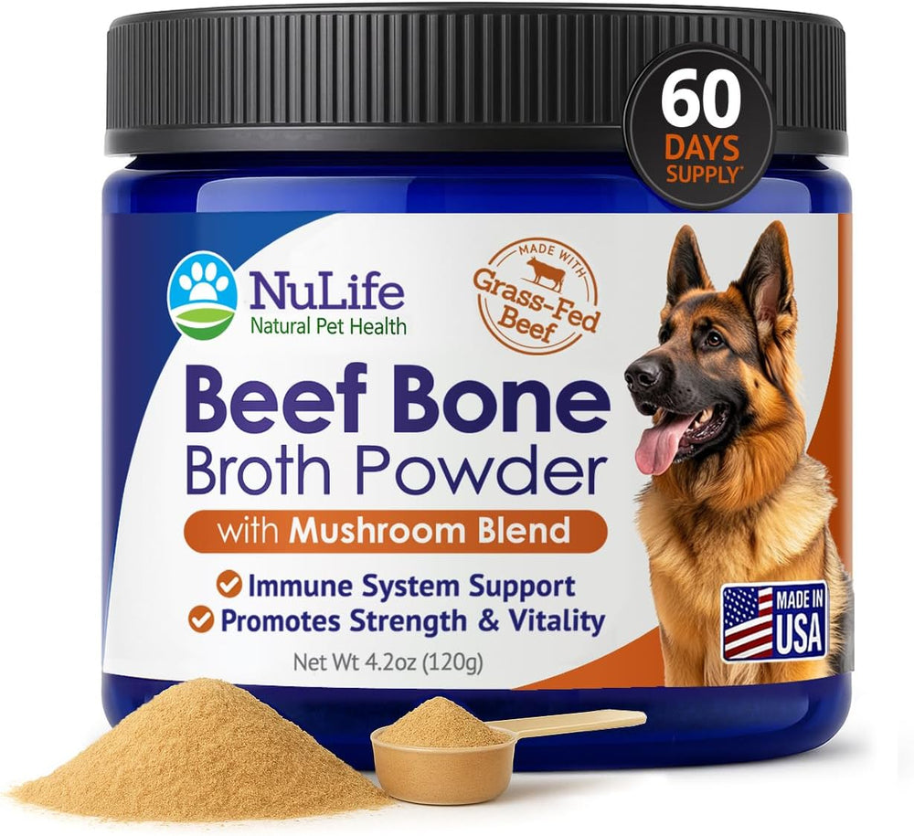 NULIFE - NuLife Natural Pet Health Grass-Fed Beef Bone Broth Powder for Dogs with Mushroom Blend 120Gr. - The Red Vitamin MX - Suplementos Herbales Para Perros - {{ shop.shopifyCountryName }}