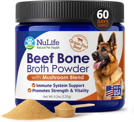 NULIFE - NuLife Natural Pet Health Grass-Fed Beef Bone Broth Powder for Dogs with Mushroom Blend 120Gr. - The Red Vitamin MX - Suplementos Herbales Para Perros - {{ shop.shopifyCountryName }}