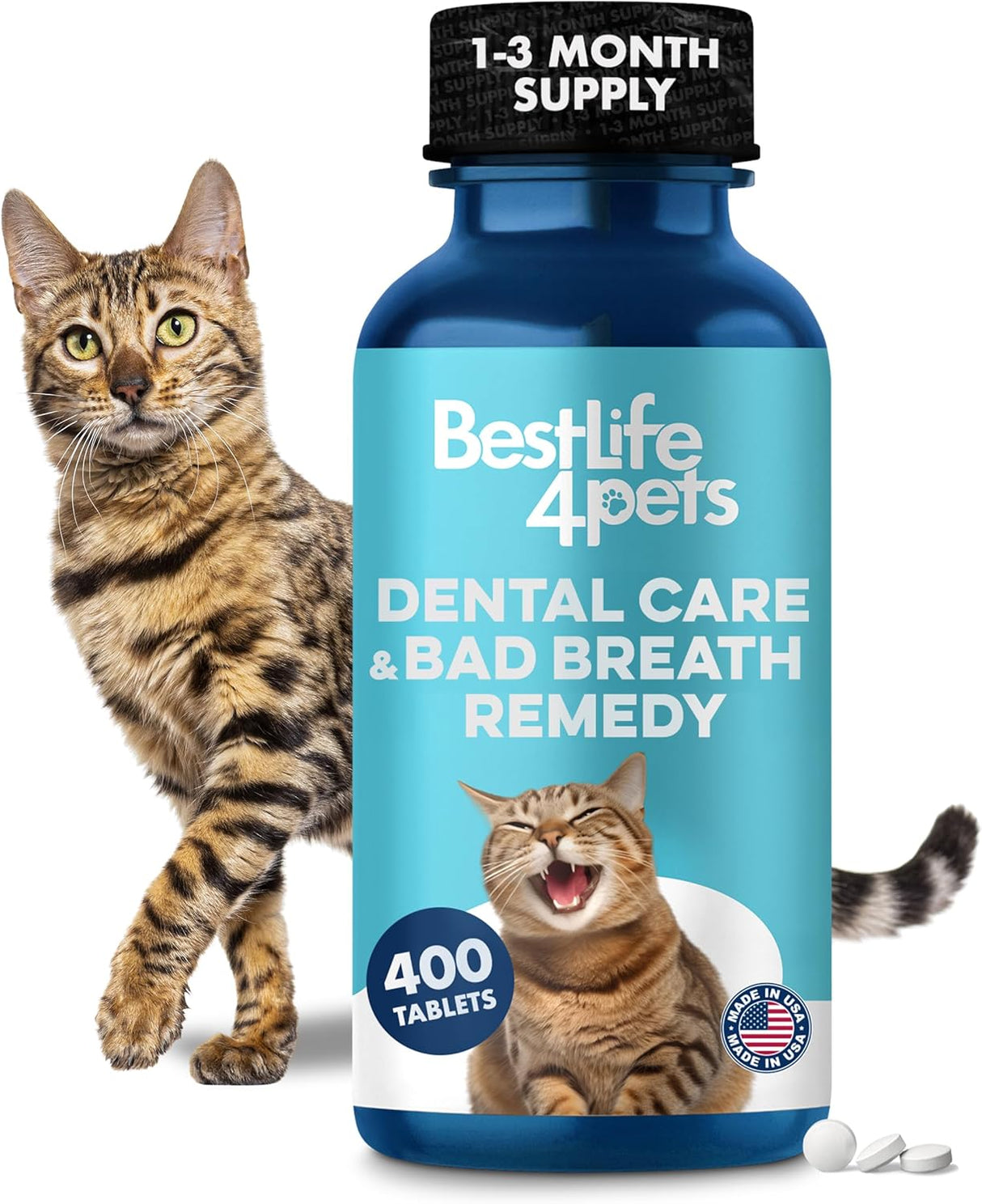 BestLife4Pets Cat Dental Supplement for Bad Breath Tartar & Gum Support 400 Tabletas
