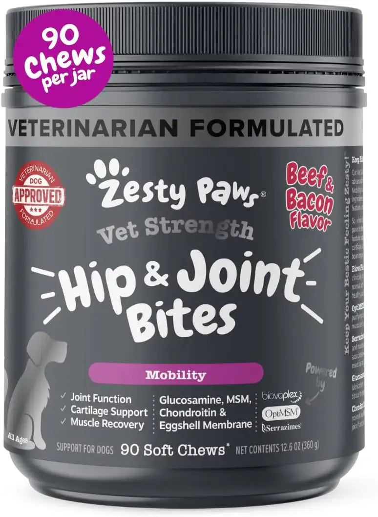 ZESTY PAWS - Zesty Paws Vet Strength Mobility Bites Beef & Bacon Flavor 90 Masticables - The Red Vitamin MX - Cuidado De Cadera Y Articulaciones Para Perros - {{ shop.shopifyCountryName }}