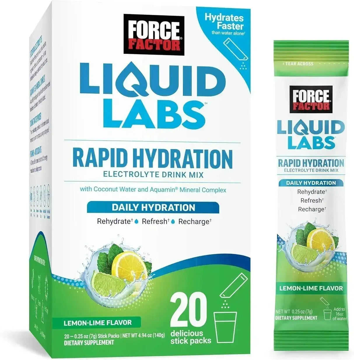 FORCE FACTOR - Force Factor Liquid Labs Electrolytes Powder Lemon Lime 20 Paquetes - The Red Vitamin MX - Suplementos Alimenticios - {{ shop.shopifyCountryName }}