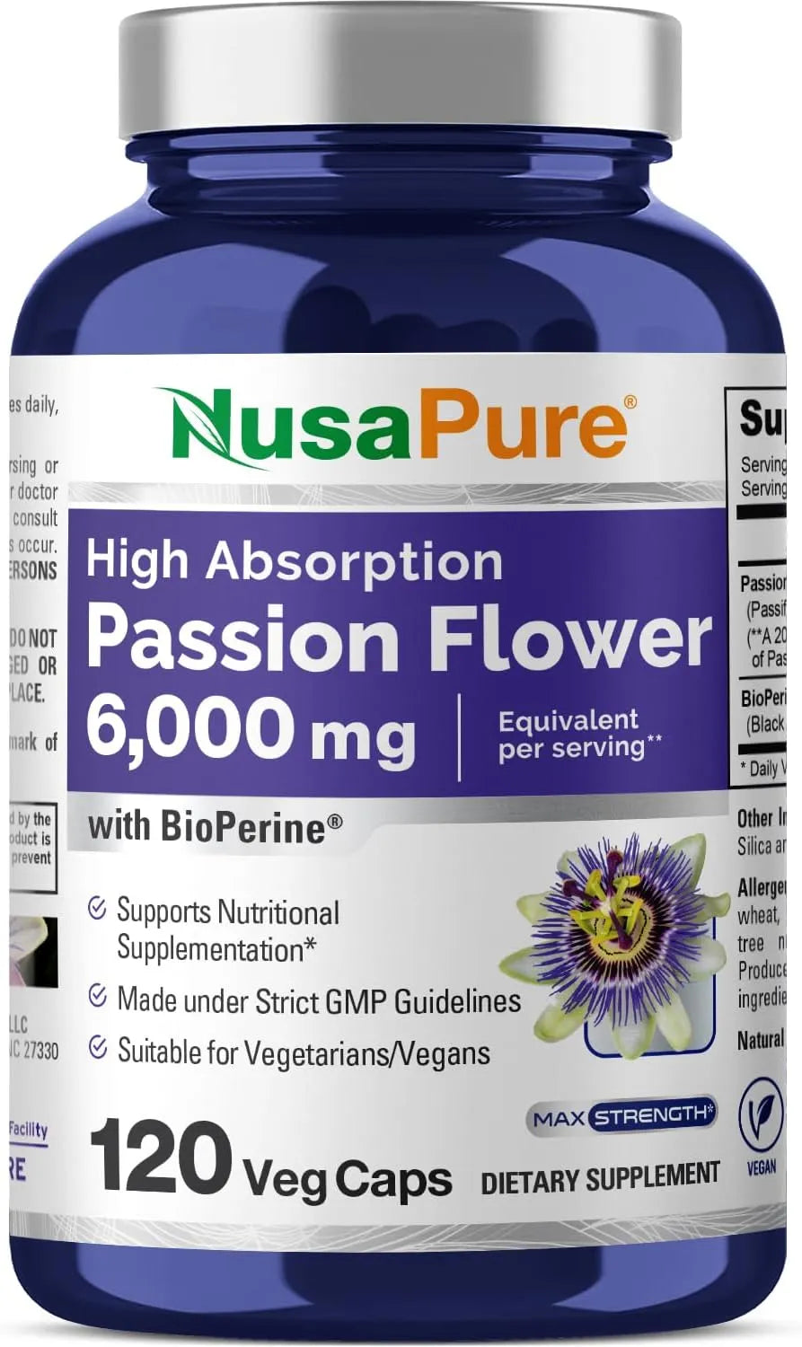 NUSAPURE - NusaPure Passion Flower 6000Mg. 120 Capsulas - The Red Vitamin MX - Suplementos Alimenticios - {{ shop.shopifyCountryName }}