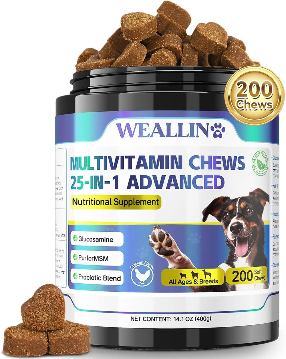WEALLIN - WEALLIN 25-in-1 Dog Vitamins 200 Masticables - The Red Vitamin MX - Multivitamínicos Para Perros - {{ shop.shopifyCountryName }}