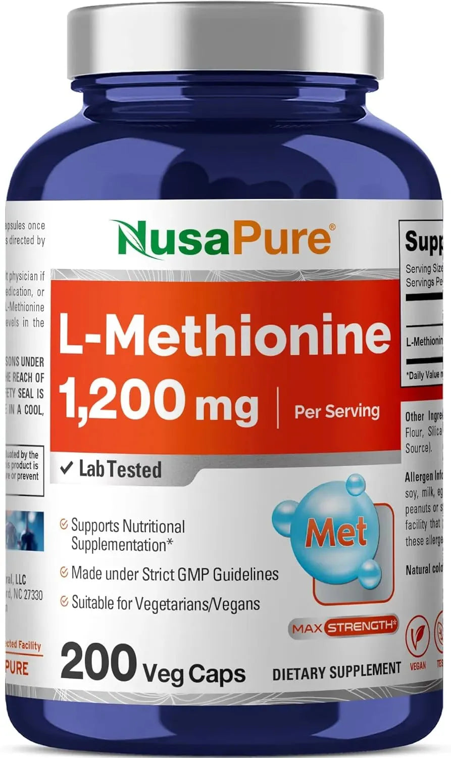 NUSAPURE - NusaPure L Methionine 1200Mg. 200 Capsulas - The Red Vitamin MX - Suplementos Alimenticios - {{ shop.shopifyCountryName }}