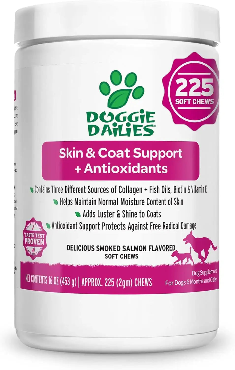 DOGGIE DAILIES - Doggie Dailies Skin & Coat Supplement + Antioxidant Support Salmon 225 Masticables - The Red Vitamin MX - Aceite De Pescado Para Perros - {{ shop.shopifyCountryName }}
