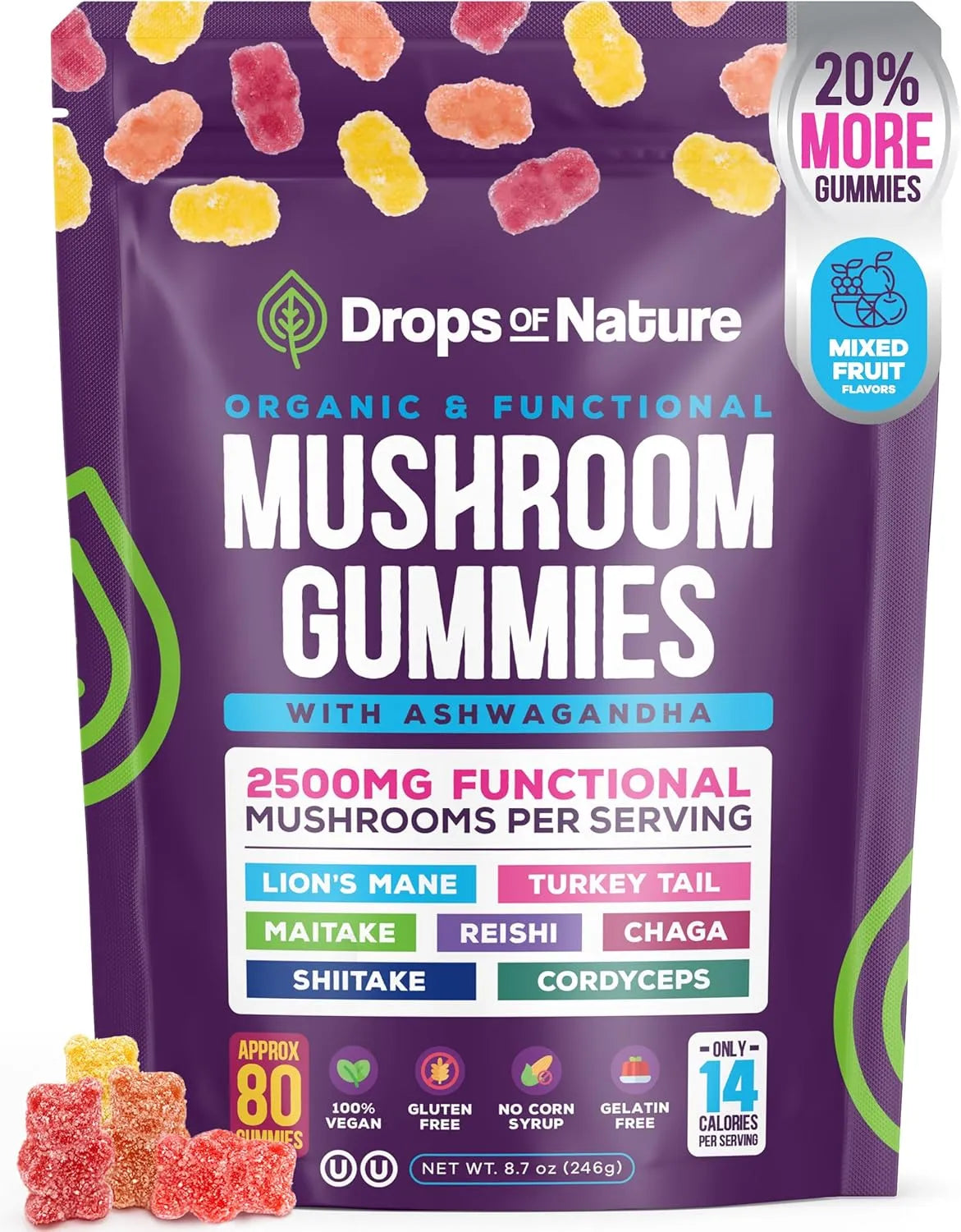 DROPS OF NATURE - Drops Of Nature Mushroom Gummies with Ashwagandha 246Gr. - The Red Vitamin MX - Suplementos Alimenticios - {{ shop.shopifyCountryName }}
